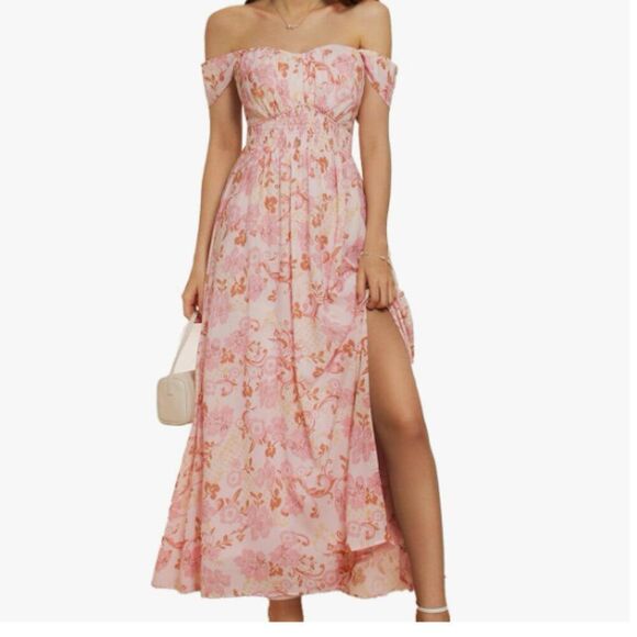 Floral Off Shoulder Smocked Maxi Dress, Size Small, NWT - Picture 2 of 11